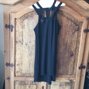 Little black dress with fun strappy neckline
